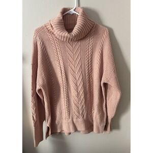 Ellie Tamari Cozy Cowl Neck Sweater, Cable Knit Acrylic Poly Nylon Viscose Wool